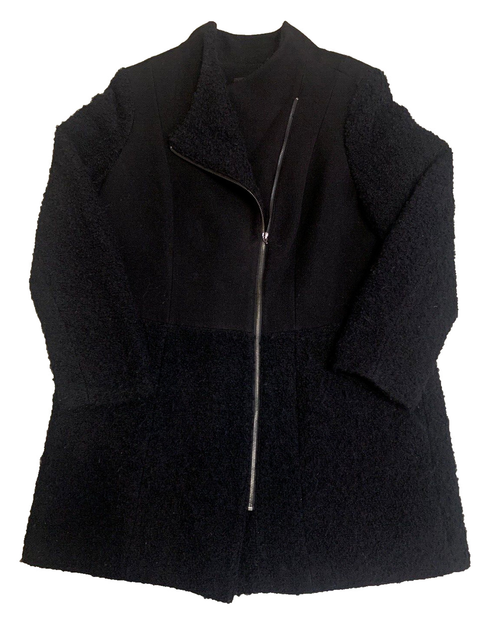 Alfani Teddy Bear Womens Dark Coat Size Medium Faux Fur Wool Blend Overcoat